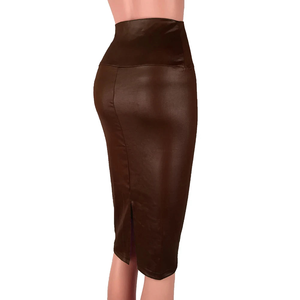 Sexy Kunstleder-Bleistiftrock mit hohem Bund & Rückenschlitz – Eleganter Bodycon Rock für Büro & Abendlook